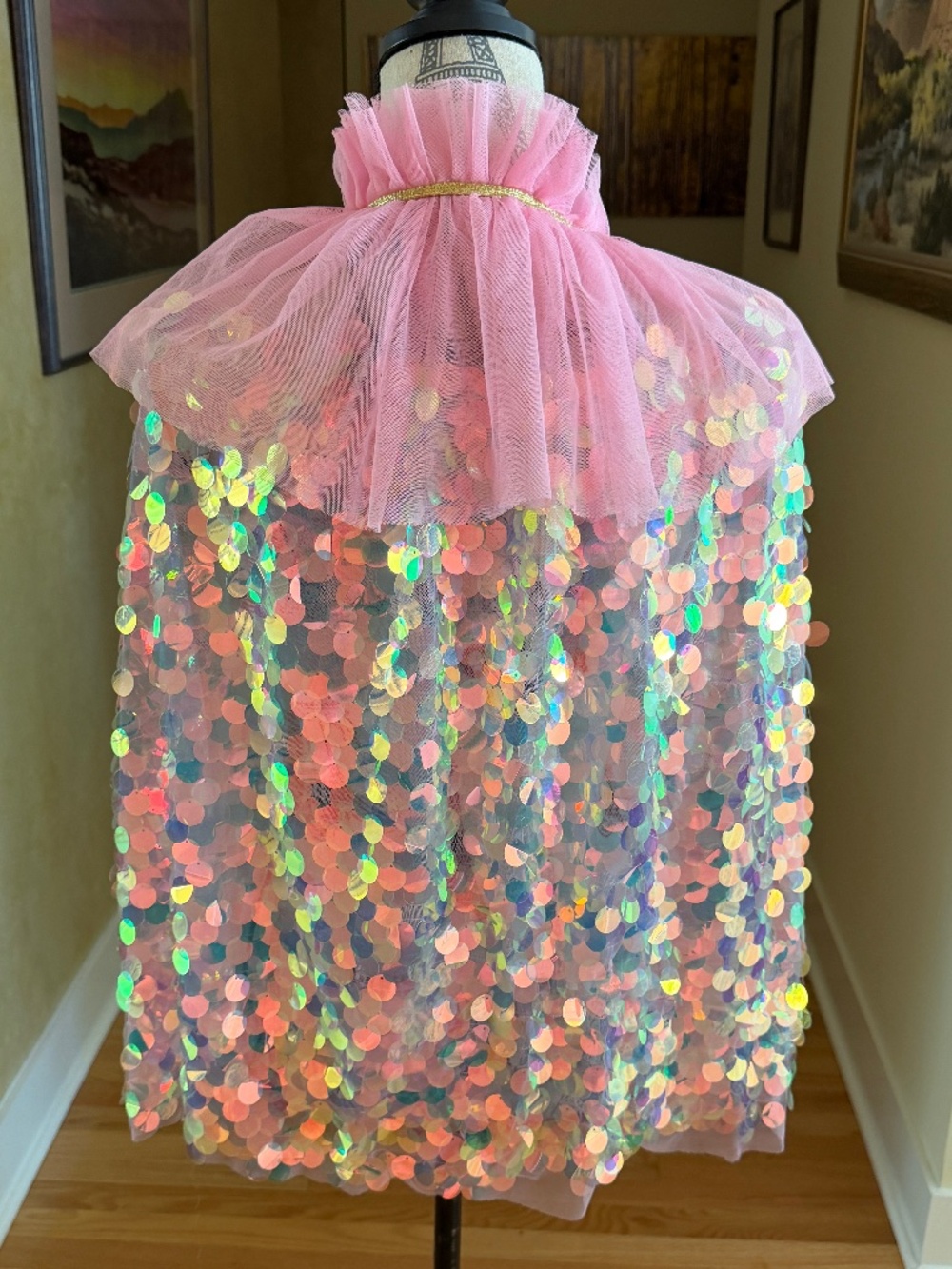 Girls Princess Cape Pink Iridescent Sequins